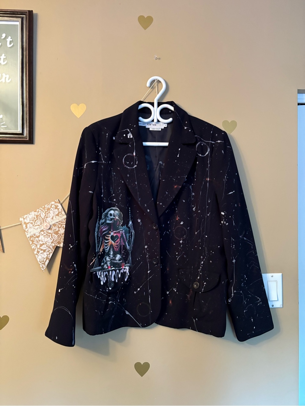 Custom Upcycled Handpainted Gothic Skeleton & Floral Blazer - One of a Kind - Picture 2 of 12